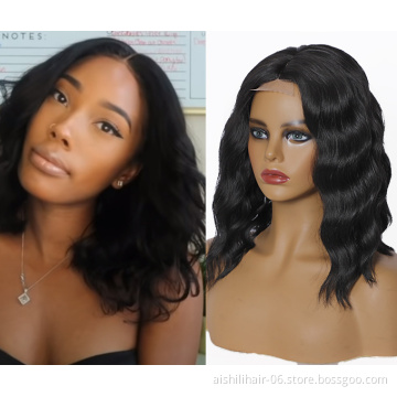 Wholesale cheap synthetic wigs lace frontal wig water Wave Heat Resistant Synthetic Hair black wig for women